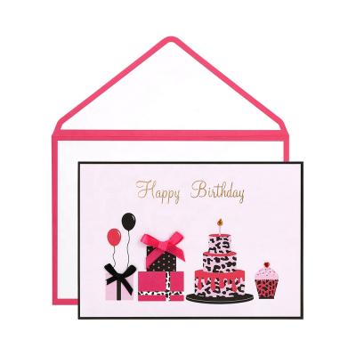 China Handmade USA Gold Foil Happy Birthday Greeting Cards with Ribbon Bows and Gift Decoration for sale