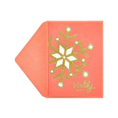 China North American Custom Handmade Merry Christmas Cards , Shiny Gold Glitter Snowflake Greeting Cards for sale