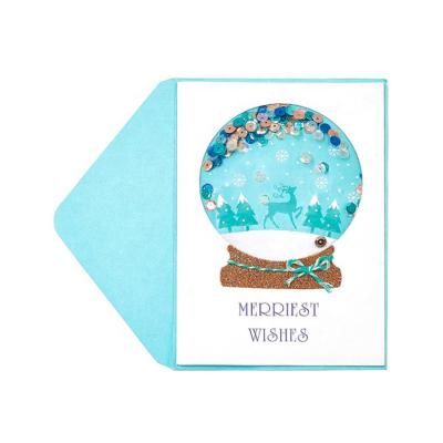 China 2020 North American Happy Holiday Snow Globe Christmas Cards, Shaker Handmade Greeting Cards with Envelope for sale