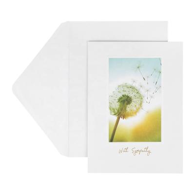 China Peep Dandelion Gold Foil North American Wholesale Custom Printing Sympathy Cards With Envelopes for sale