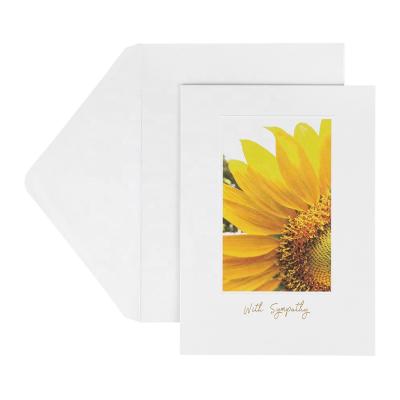 China North American Wholesale Gold Foil Sunflower Sympathy Cards, Flower Custom Printing Greeting Cards With Envelopes for sale