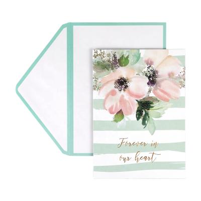 China North American Custom Printing Glitter Flowers Gold Foil Sympathy Greeting Cards With Envelopes for sale