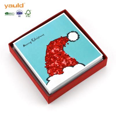 China Wholesale North American Chunky Glitter Cards Red, Santa Hat Christmas Shiny Boxed Cards for sale