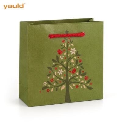 China Handmade Customized Reusable Drawstring Mini Small Paper Gift Bags Glitter Christmas Tree Wrapping Paper With Logo for sale