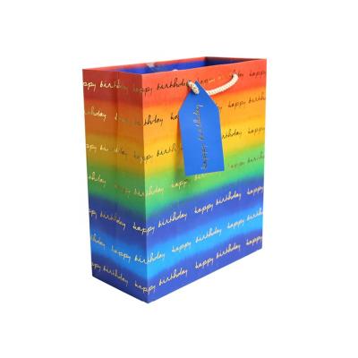 China New Design High Quality Recyclable Art Shopping Bags, Shiny Gold Foil Rainbow Paper Gift Security Bags for sale