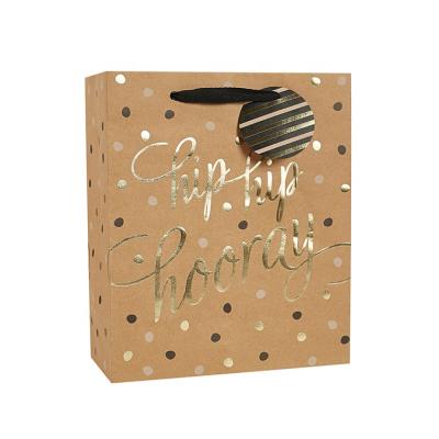 China New Design Security Hot Sale Kraft Paper Gold Foil Bags, Dots Shopping Paper Gift Bags for sale