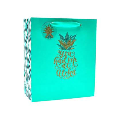 China Security Wholesale Blue Pineapple Paper Shopping Bag , Luxury Custom Printing Paper Gift Bag With Handle for sale