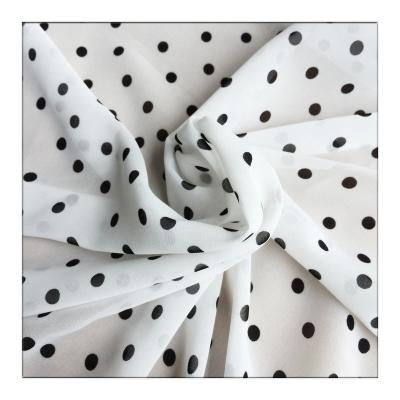 China Hanlin Supply Shrink-Resistant Polka Dots Print 100% Polyester 75D Pearl Chiffon Fabric For Women Summer Dresses for sale