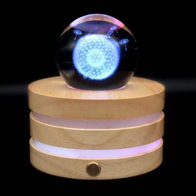 China China Wooden 3D Crystal Ball Music Box Luminous Romantic Rotating Bass Musical Box with LED Light for sale