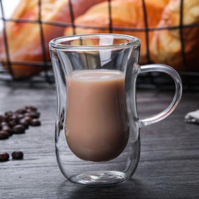 China PORTABLE High Quality Crystal Handmade Double Wall Cup Coffee Mug Borosolicate Tea Glass With Handle for sale