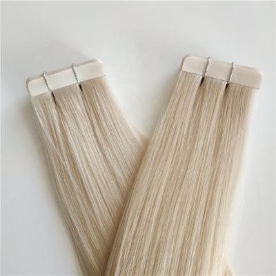 China No Chemical LUXURY 100% Human Cuticle Aligned Invisible Hair Extensions Lightest Blonde Tape In Hair Extension for sale