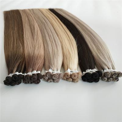 China No Cuticle Quality BEST Chemical Russian Virgin Human Hand Tied Handwork Solf Hand Tied Hair Extension Made Weft Hair for sale