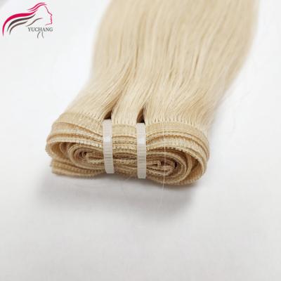 China No Chemical Good Quality European Double Drawn Balayage Hair Weft, New Fashion Style Seamless Thick End Flat Hair Weft Extensions for sale