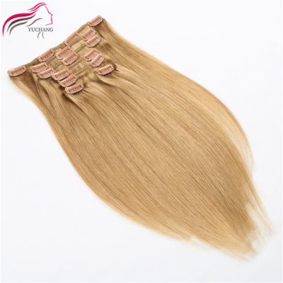 China None Remy Human Cuticle Aligned 100% Chemical Russian Clip In Hair Extension Wholesale Double Weft Clip In Hair Extensions for sale