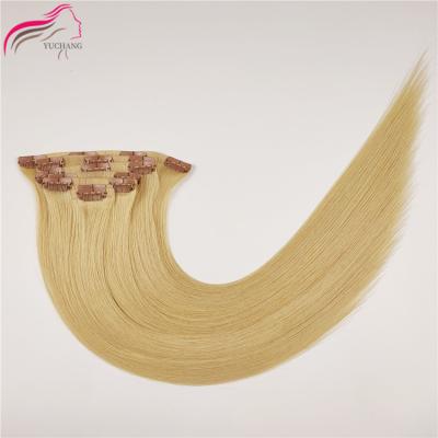 China No Chemical Russian Cuticle Aligned Remy Human Hair PU Clip In Extension Straight Virgin Seamless Clip In Hair Extensions for sale