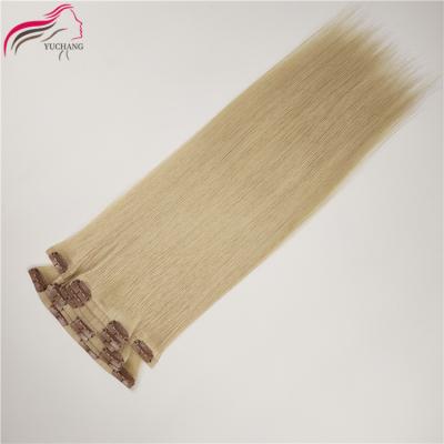 China No Chemical Wholesale Seamless 100% Human Remy PU Clip In Hair Extension Blonde Virgin Hair Clip In Hair Extensions for sale