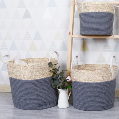 China Sustainable Wholesale Decorative Durable Round Custom Cotton Rope Laundry Storage Basket With Rope Handle for sale