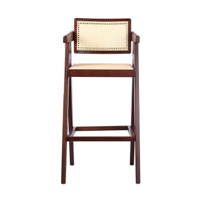 China Nordic Wholesale Modern High Quality Solid Wood Rattan Cane Wooden Rattan Bar Chair Modern Design Bar Furniture for sale