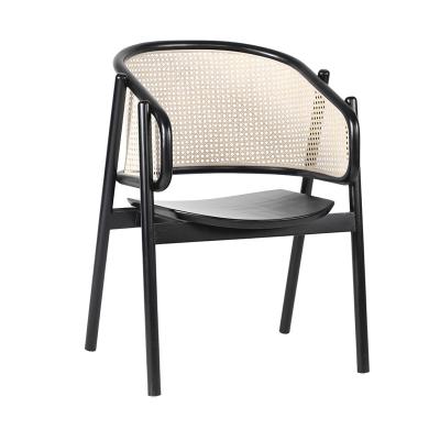 China Nordic Minimalist Restaurant Furniture Style Cooling Solid Wood Cafe Chairs Natural Rattan Wicker Wooden Frame Cane Leisure Dining Chair for sale