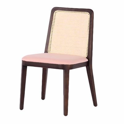 China Nordic Dining Room Restaurant Furniture Rattan Designer Rattan Chair Solid Wood Natural Cane Woven Fabric Cushion Dining Chair for sale