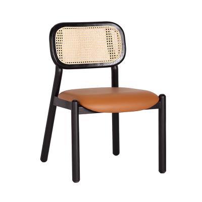 China Wholesale Modern Home Hotel Wood Furniture Restaurant Rattan Woven Chair Solid Wood PU Leather Cushion Dining Chair for sale