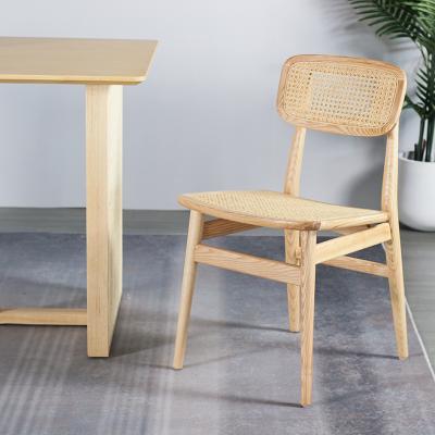 China Nordic Modern Rattan Indoor Modern Natural Wood Chair Furniture Hotel Armless Dining Chair Rattan for sale