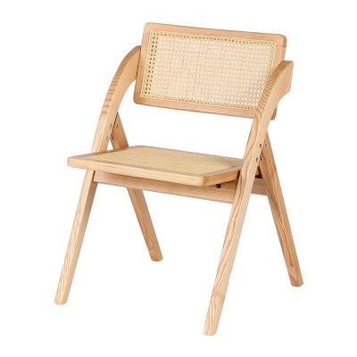 China Modern Commercial Solid Wood Foldable Rattan Cane Back Dining Chair Wooden Frame Rattan Furniture Wedding Furniture for sale