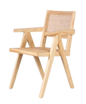 China (Size) Nordic Home Modern Leather Rattan Adjustable Wooden Frame Cane Dining Room Chairs Furniture Solid Wood Armchair Dining Chair for sale