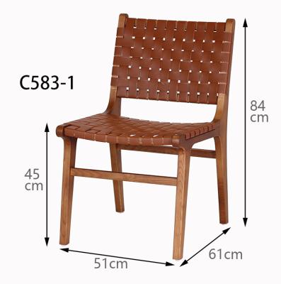 China Modern Design Modern Saddle Chair Leather Woven Solid Wood Frame Dining Chair For Restaurant for sale