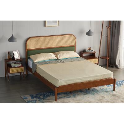 China Factory Wholesale Adjustable Nordic Hotel Bedroom Furniture Solid Wood Home View (Other) Sink Cane Double Bed 1.5m 1.8m Rattan for sale