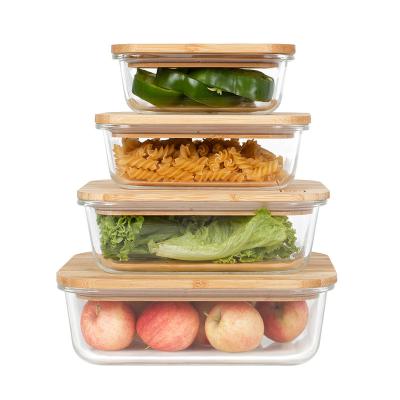 China Amazon Glass Food Storage Set Heatable Hot Selling Glass Food Container Set With Bamboo Lid for sale