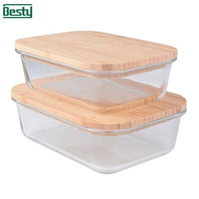 China Sustainable Bamboo Lid Food Container Size Borosilicate Glass Airtight Food Container for sale