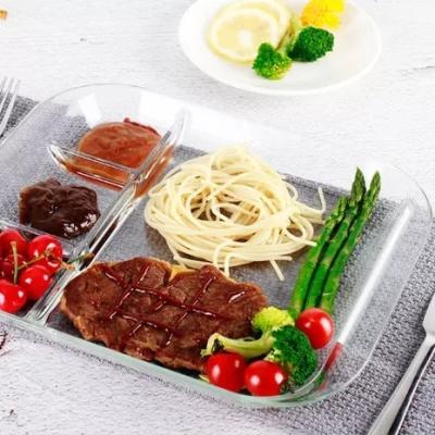 China Disposable Heatable Borosilicate Glass Food Container Dumpling Dish With 4 Compartment for sale