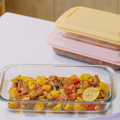 China High Sustainable Borosilicate Glass Baking Dish 1L / 1.6L / 2.2L Glass Bakeware With Lid for sale