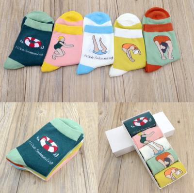 China Illustration Antibacterial Japanese Series Cotton Swimming Socks For Women for sale