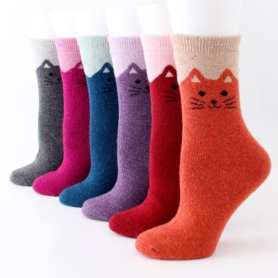 China Cartoon Comfortable Warm Fluffy Thick Cat Wool Socks Breathable Fancy Cute Cat Warm Women Wool Socks Winter Antibacterial for sale