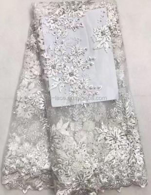 China Water soluble bridal 3d lace with heavy beaded lace fabric handmade beaded lace fabric wholesale TS24-2 for sale