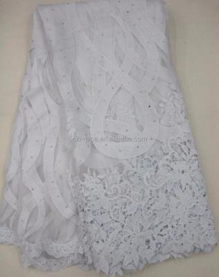 China High Quality French Tulle Net Fabric 5 Yards J705-2 Color Cheap African Nigerian White Water Soluble Lace Fabrics for sale