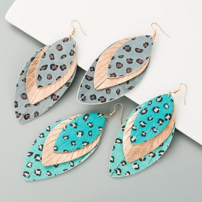 China TRENDY Hot Fashion Trend Leaf Printing Multi-Layer Leather Shape Earrings Inspired Bohemian Earrings For Women for sale