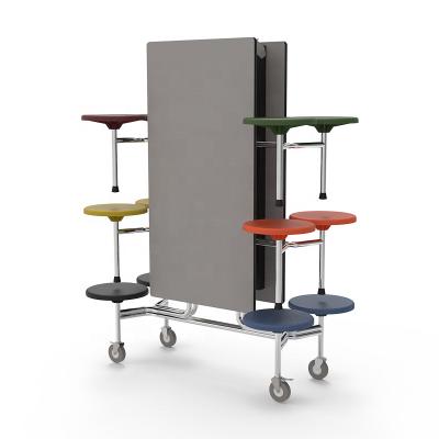 China Modern 12 Seat Cafeteria Mobile Canteen Folded Mobile Table With Wheel for sale