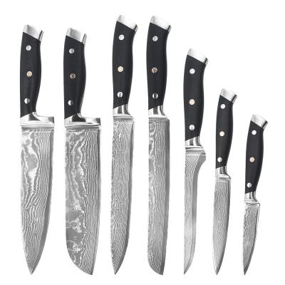 China Viable Single Damascus Pattern Blade G10 Handle Multifunctional Chef Knife Set Japanese Kitchen Damascus Knife for sale