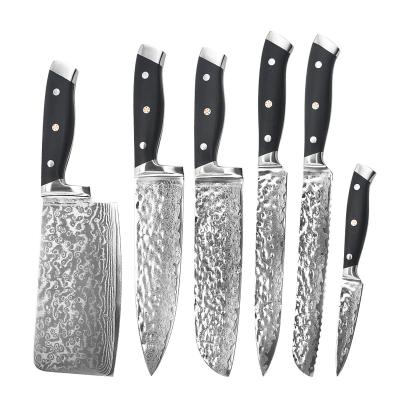 China New Durable 67 Layers 6Pcs Damascus Steel Hammer Forged Pattern Knife Set Kitchen Knives Set Restaurants Chef Knife Set With Group of Ten Handle for sale