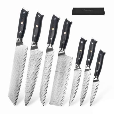 China Viable Professional 7Pcs Restaurants Damascus Steel Knife Set 67 Layers Group Of Ten Handle Knife Set With Chef Knives Set Kitchen Customized for sale