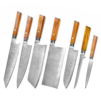 China 7Pcs Viable 67 Layers Damascus Stainless Steel Chef Knife Set Professional Restaurant Kitchen Knives Set With Octagonal Wood Handle for sale