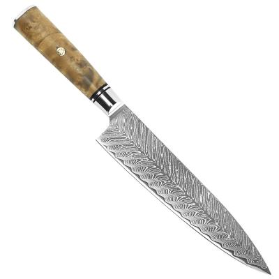 China Sustainable Fish Pattern Forging Premium Resin Stabilized Wood Handle Damascus Steel Chef Kitchen Knives for sale