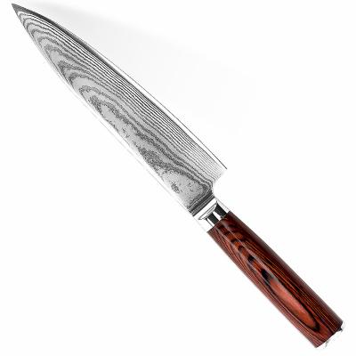 China Viable Professional Kitchen Knives 8 Inch 67 Layers Damascus Steel Wooden Handle Handmade Chef's Restaurant Knife Knife With Pakka for sale