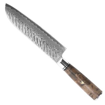 China 67 Layers Multifunctional Kitchen Knives 7 Inch Professional Damascus Steel Santoku Knife With Resin Stabilized Wood Handle for sale