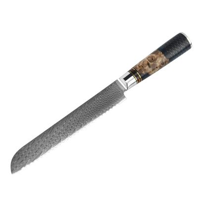 China Sustainable Premium Damascus Blade Kitchen Steel Bread Knife With Honeycomb Resin Handle for sale