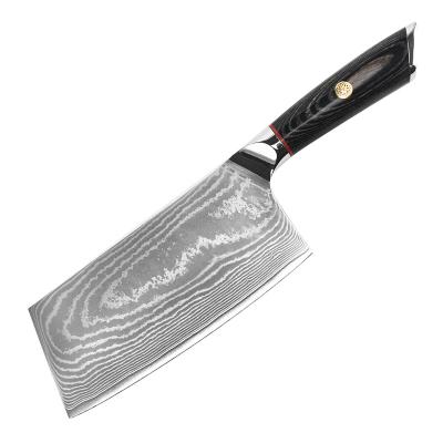 China Viable Professional 7 Inch Cleaver Knife Damascus Kitchen Knife Meat And Vegetable Chef Japanese Damascus Knife With Pakka Wood Handle for sale