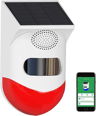 China ABS Solar Sound and Strobe Light Alarm with Motion Detector and Remote Sound Controller 120db Security Light Siren IP67 for sale